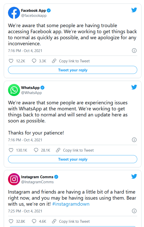 Facebook, Whatsapp, Instagram crash